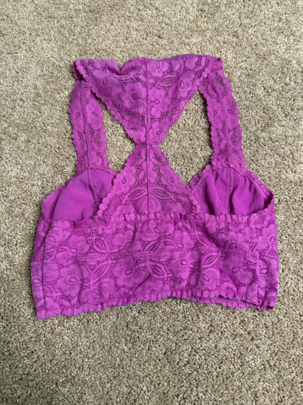 Free People‎ Intimately Lace Racerback Bralette Magenta Floral Boho Bra Size XS - Picture 3 of 3